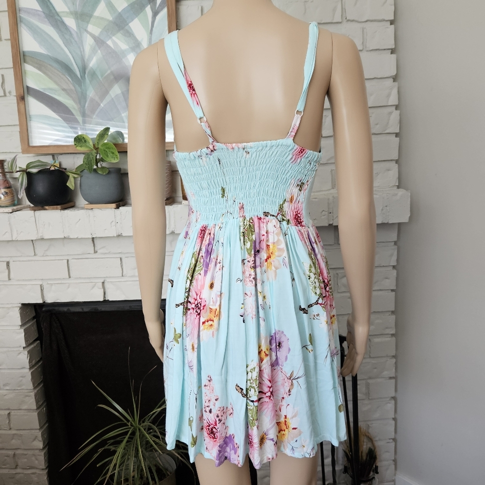 Light Blue Floral Sundress - Sleeveless Scoop Neck - Picture 7 of 12